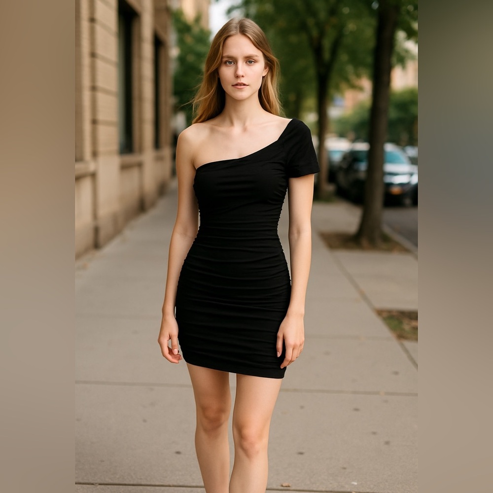 Forever 21 Black One-Shoulder Body Con Mini Dress EPOC